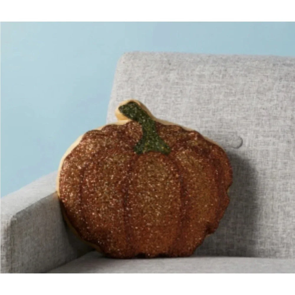 Sparkles Home Pumpkin Shaped Faux Rhinestone Throw Pillow Fall Autumn 15” X 18”